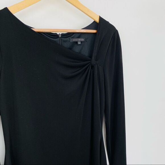 David Meister black asymmetric neckline black dress elbow length sleeves size 12 - Picture 4 of 9